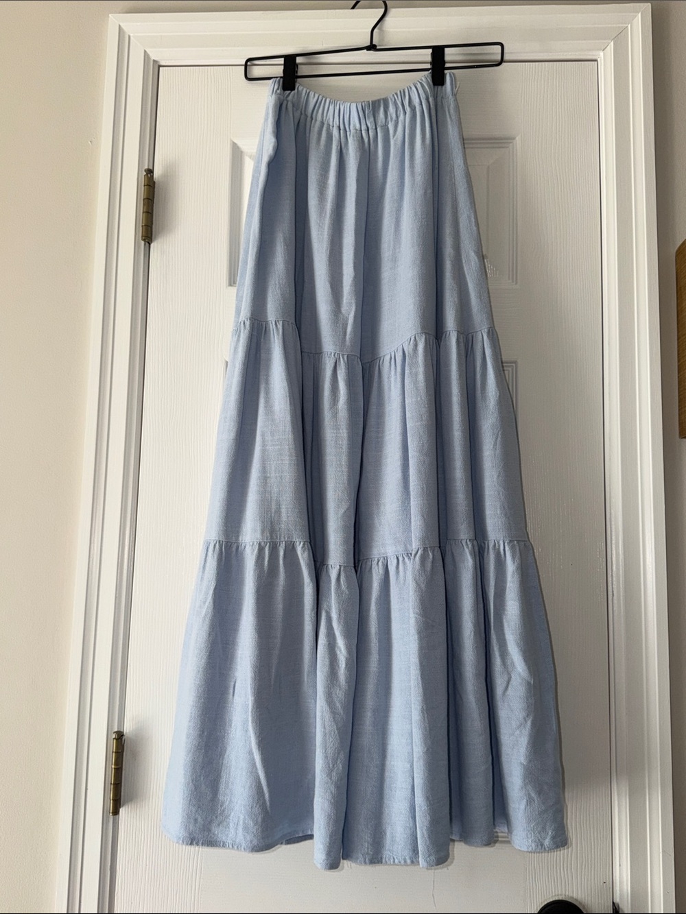 Two-Piece Light Blue Tiered Maxi Skirt and Top - Elegant Everyday Style